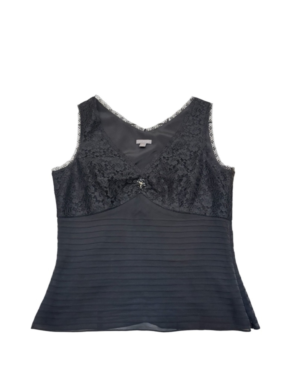 Ann Taylor Black Silk Lace Pleated Shell Sleeveless Blouse Size 6 Evening Chic
